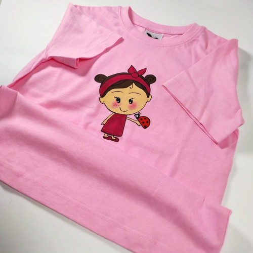 Ručne maľované detské  ružové tričko DIEVČATKO a LIENKA 